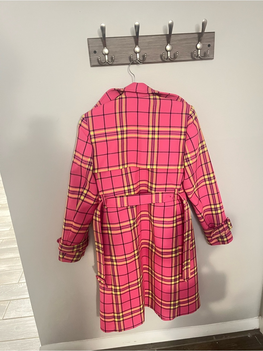 Boden Cheltenham Trench Coat Pink Neon Plaid Check US 2 – $498 Retail - Picture 2 of 9